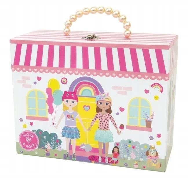 Rock Muzyczny zestaw herbaciany dla dzieci „Najlepsze przyjaciółki“ 9 dalių – Floss & z grającym czajnikiem w walizce