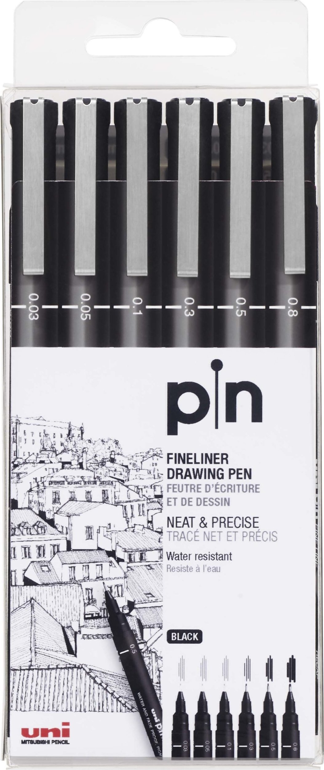 UNIBALL Uni - Fineliner 0.03-0.8 mm - Black (6 pcs) (401230) /Arts and Crafts