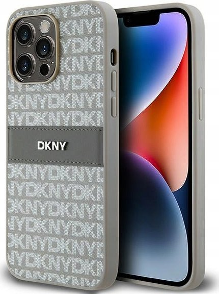 DKNY DKHCP14LPRTHSLE iPhone 14 Pro 6.1" beżowy/beige hardcase Leather Mono Stripe & Metal Logo