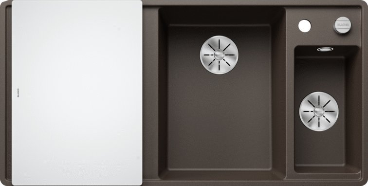 Zlewozmywak Blanco Axia III 6 S-F Silgranit kawowy z korkiem automatycznym InFino, deska szklana, odsączarka stalowa, komora z prawej (523494)