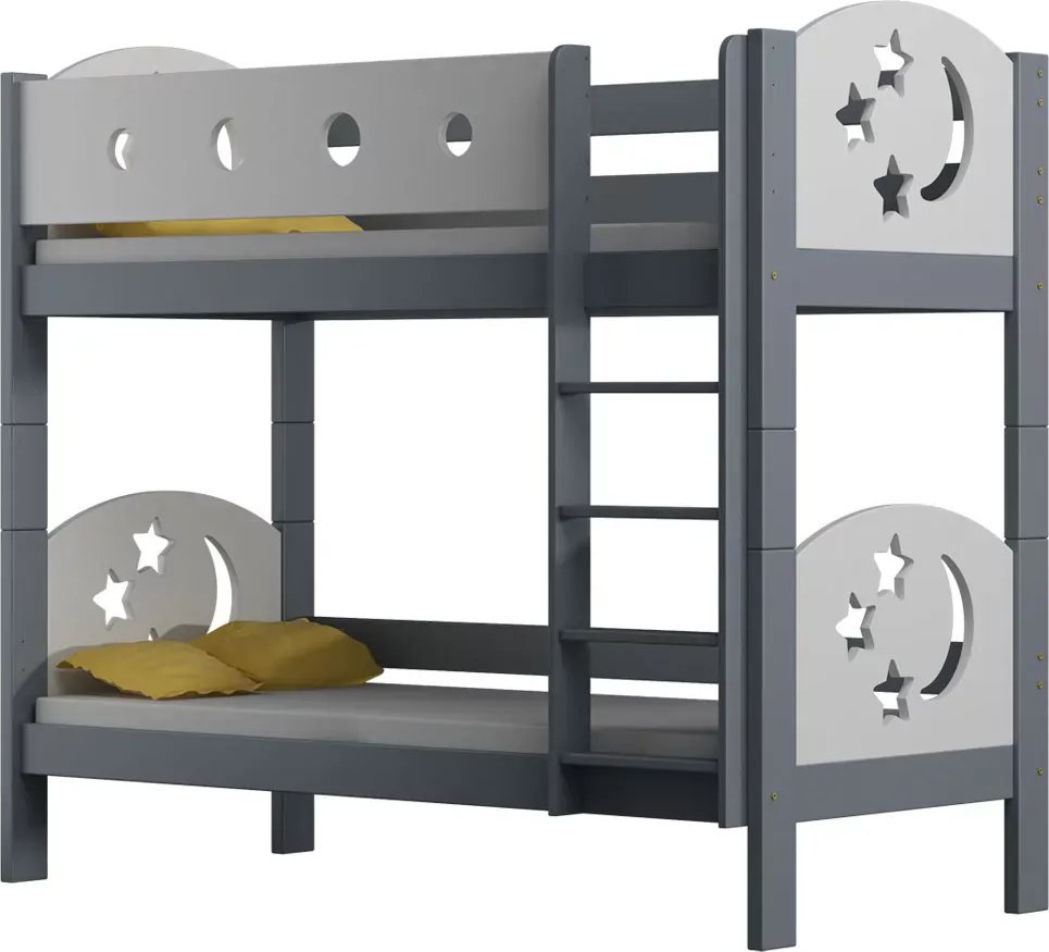 Elior Szare podwójne łóżko z białymi barierkami - Mimi 3X 200x90 cm