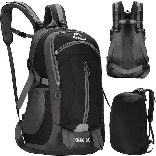 Plecak turystyczny Springos Plecak turystyczny 60 L trekkingowy górski z osłoną przeciwdeszczową czarno-szary UNIWERSALNY