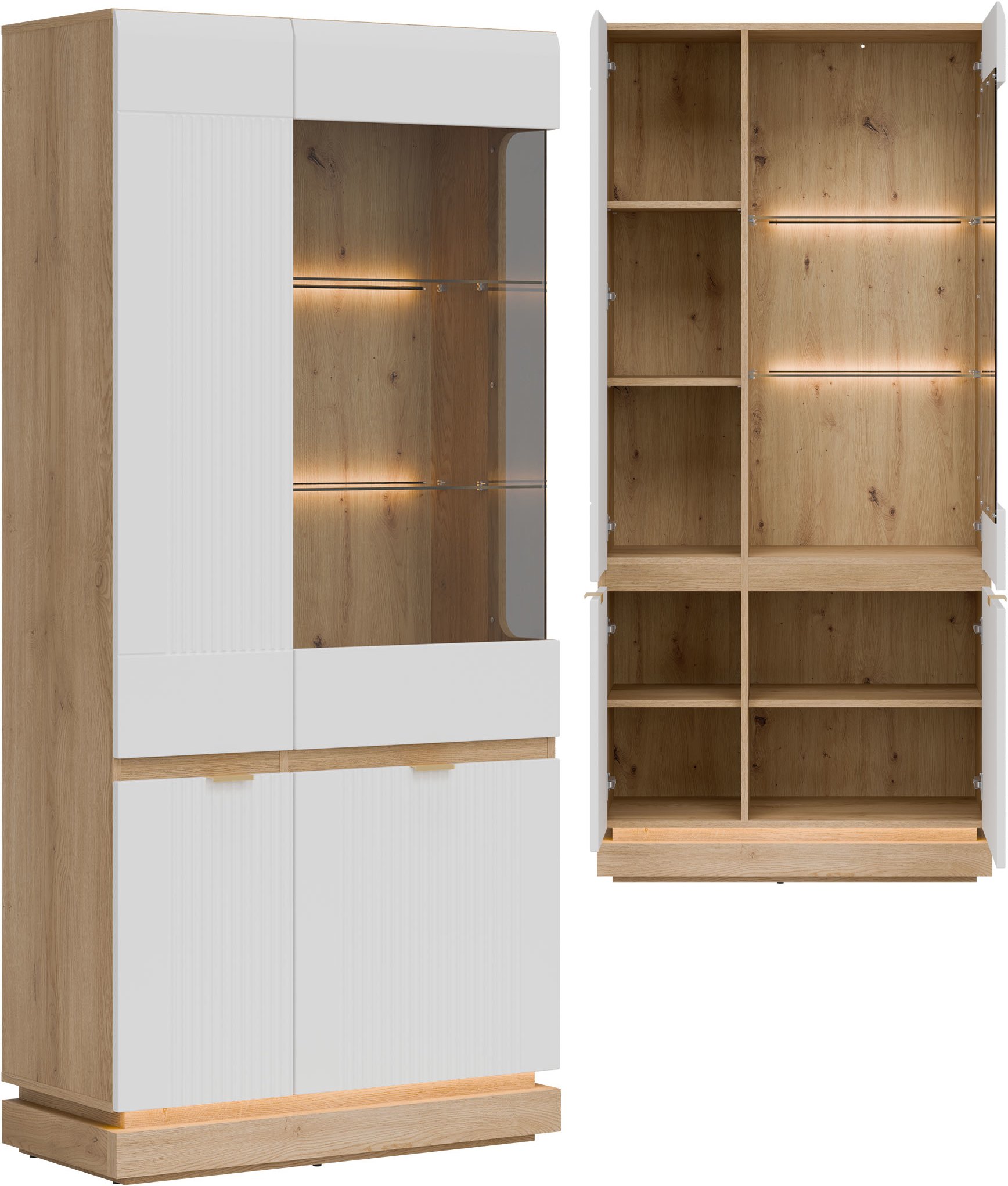 Witryna wysoka Oszklona szafka do pokoju Dąb Cremona Biały MILTON ML06