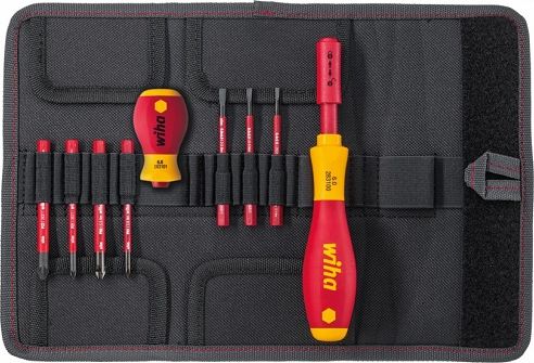 Wiha Wkrętak i zestaw bitów slimVario płaski, Pozidriv/PlusMinus/Pozidriv 9-części w torbie (41233)