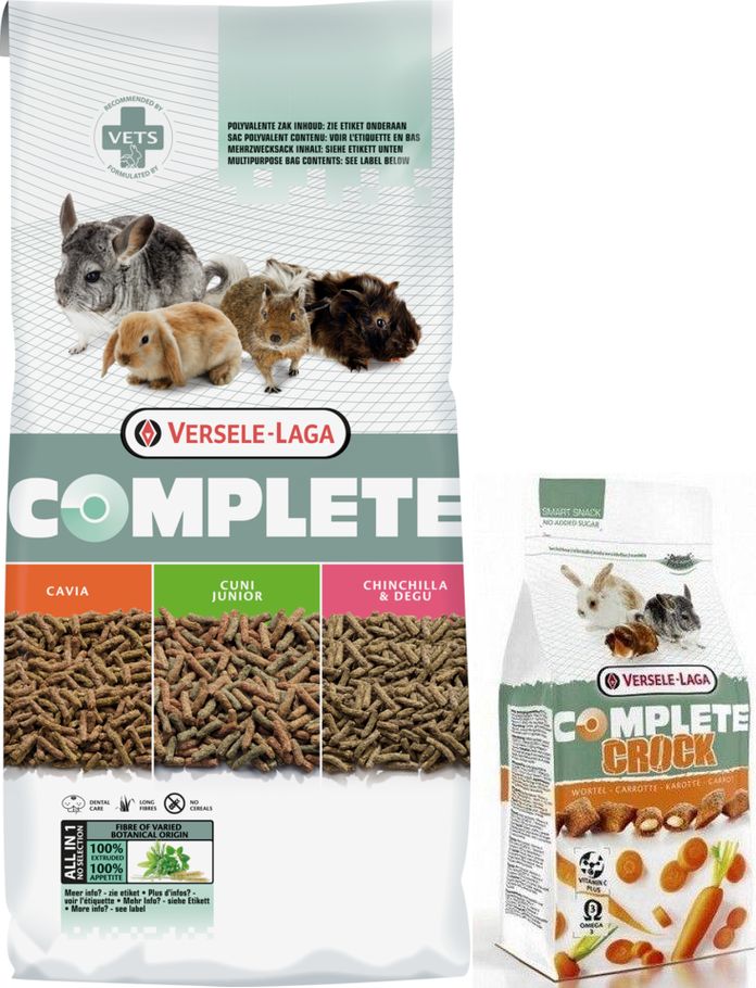 Versele-Laga VERSELE-LAGA Cavia Complete - Świnki Morskie 8kg + VERSELE LAGA Crock Complete Carrot - przysmak z marchewką dla królików i gryzoni 50g G