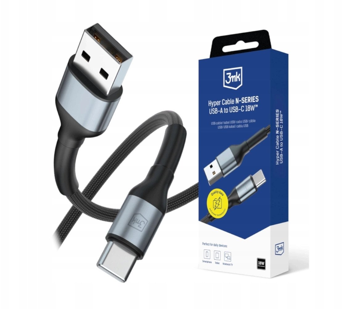 Kabel USB 3MK USB-A - USB-C 1 m Czarny (3MK17474)