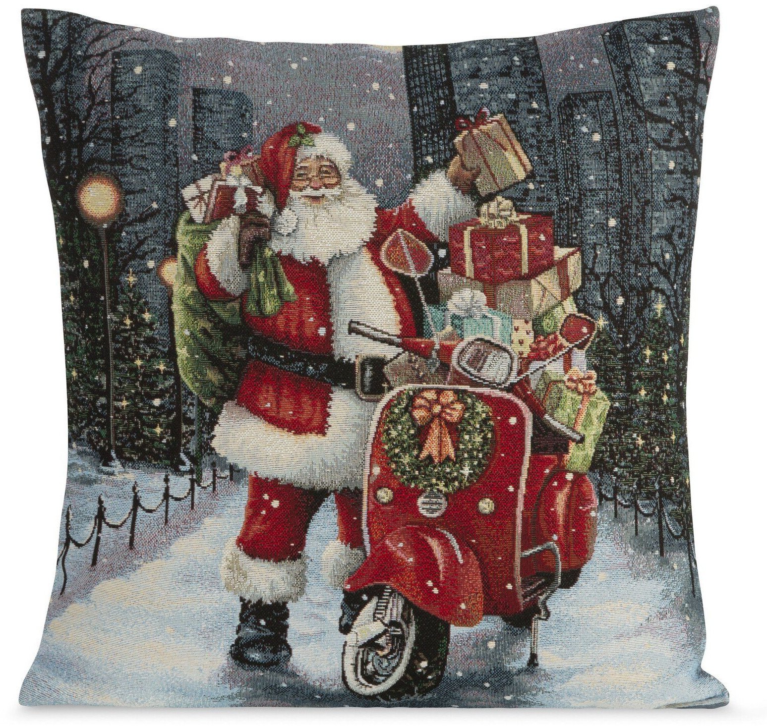 Poszewka dekoracyjna 4545 cm świąteczna scena wioski i Mikołaj