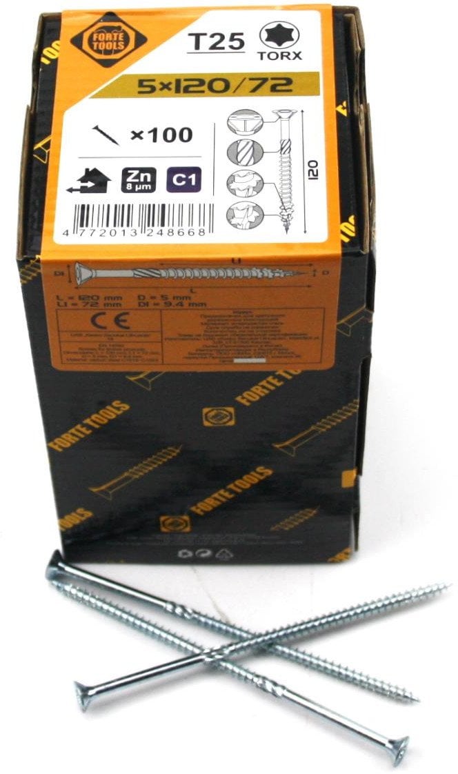 CHIPBOARD SCR T25 5.0X120/72 WHIT ZN(100