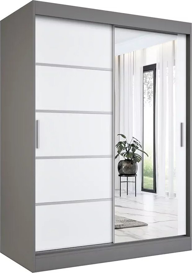 Elior Szafa przesuwna 150 cm antracyt + biały - Lorenza 4X