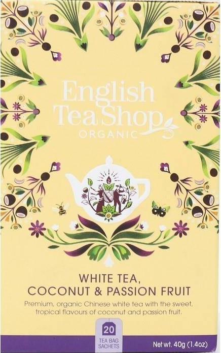 English Tea Shop Herbata biała z trawą cytrynową, kakao, imbirem, marakują i kokosem (20x2) BIO 40 g