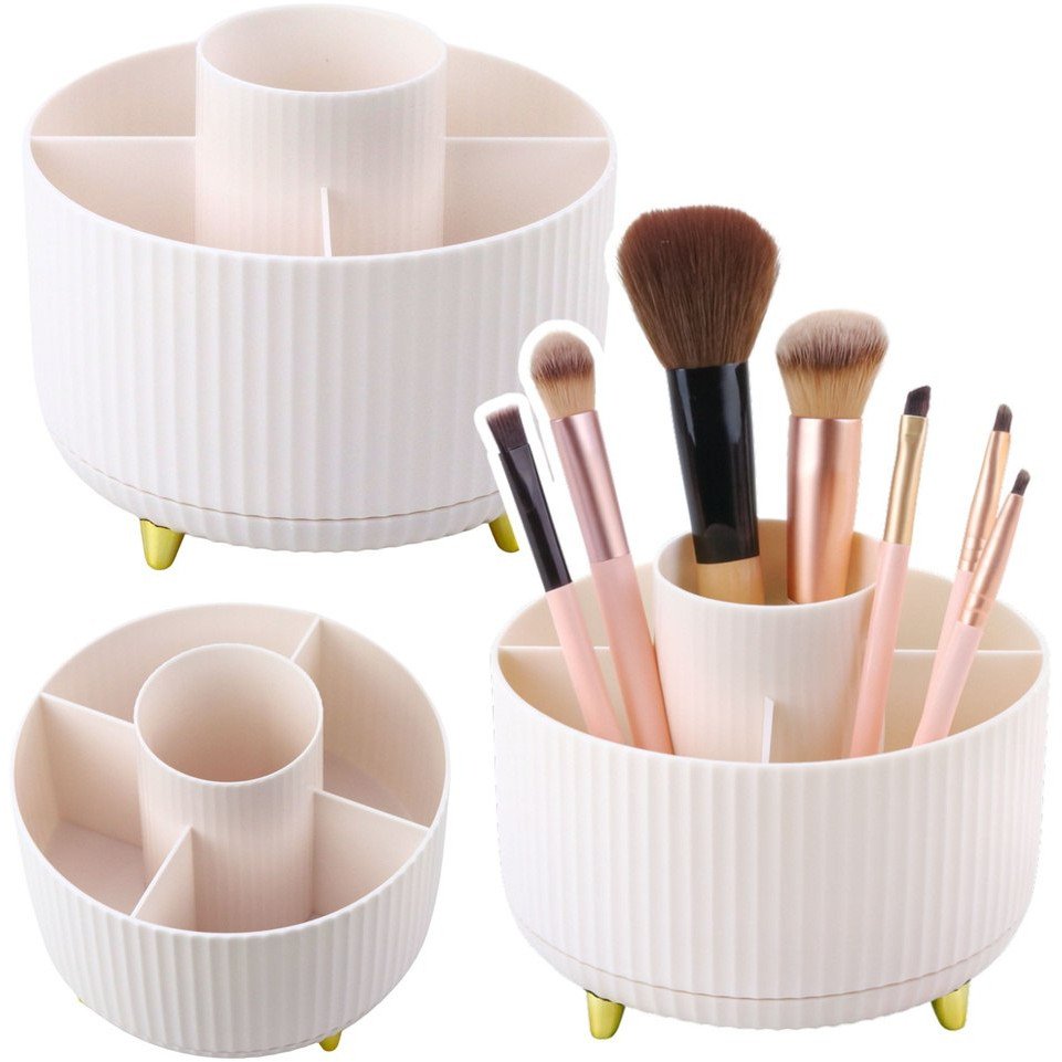 Organizer Na Pędzle Kosmetyki Obrotowy 360 5 Przegród Biały LEAN