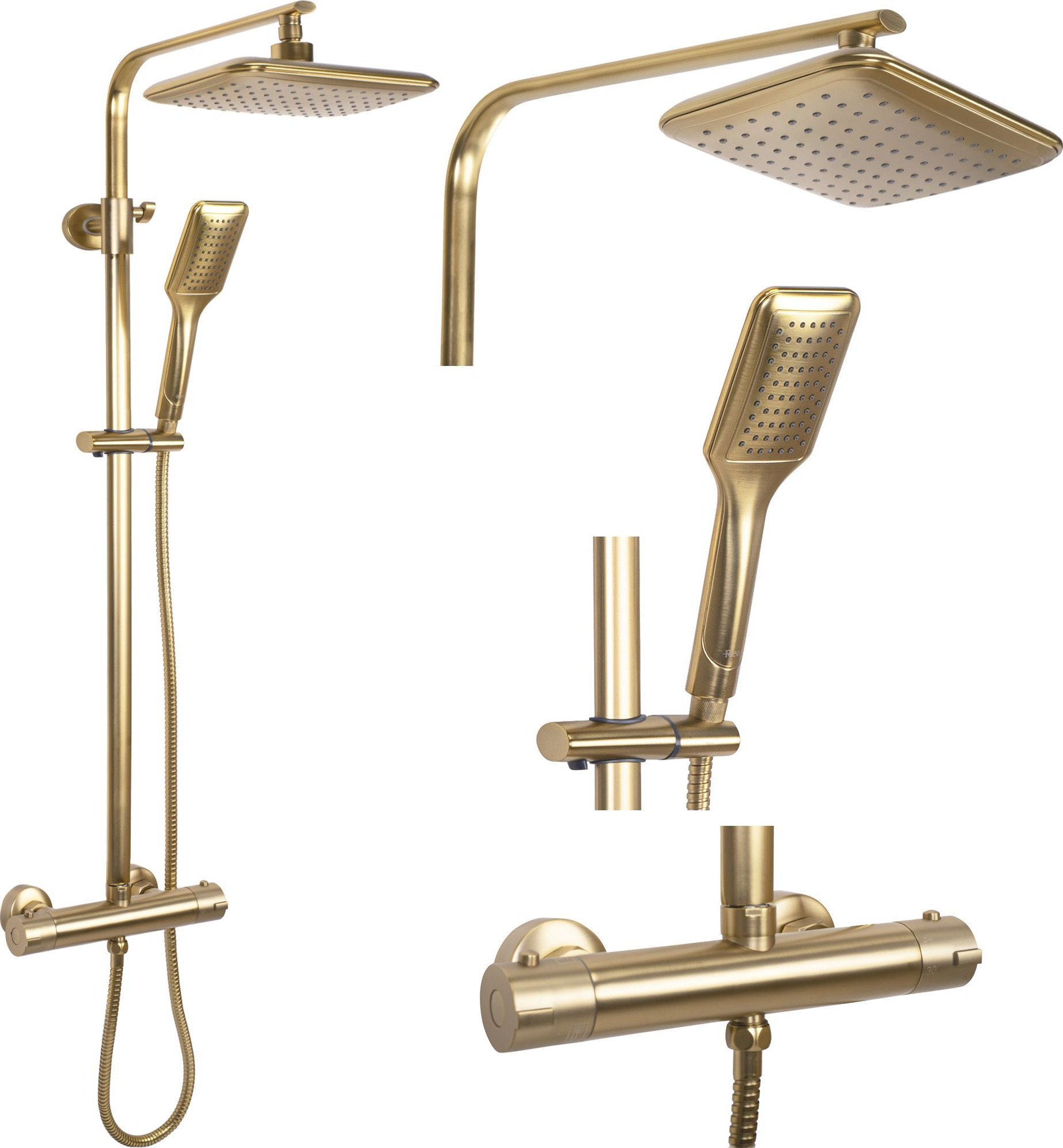 Rea Zestaw Prysznicowy REA Tom ZŁOTY SZCZOTKOWANY z termostatem