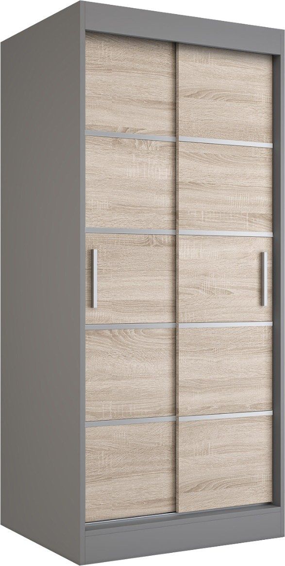 MKPOL Szafa przesuwna MODUO COMFORT 90 antracyt/dąb sonoma z listwami