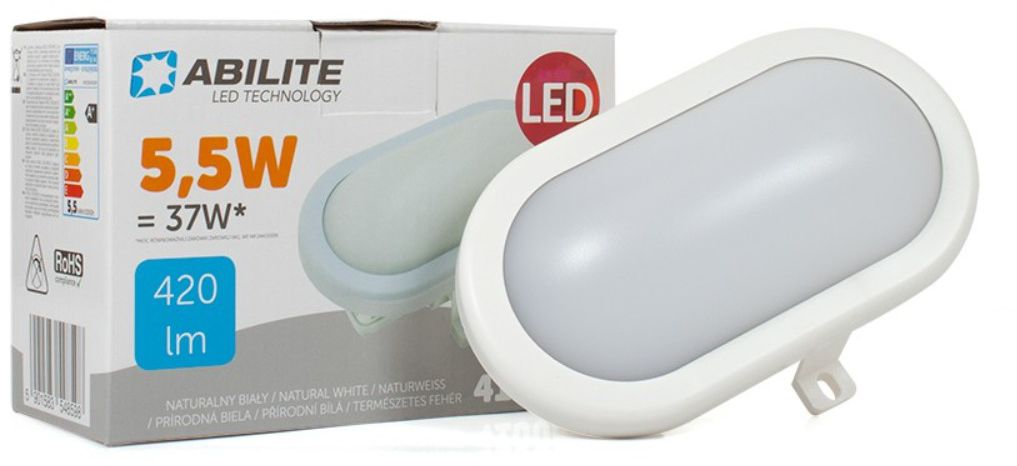 Abilite Oprawa kanałowa owalna 5.5W, IP65, klosz PC, biały
