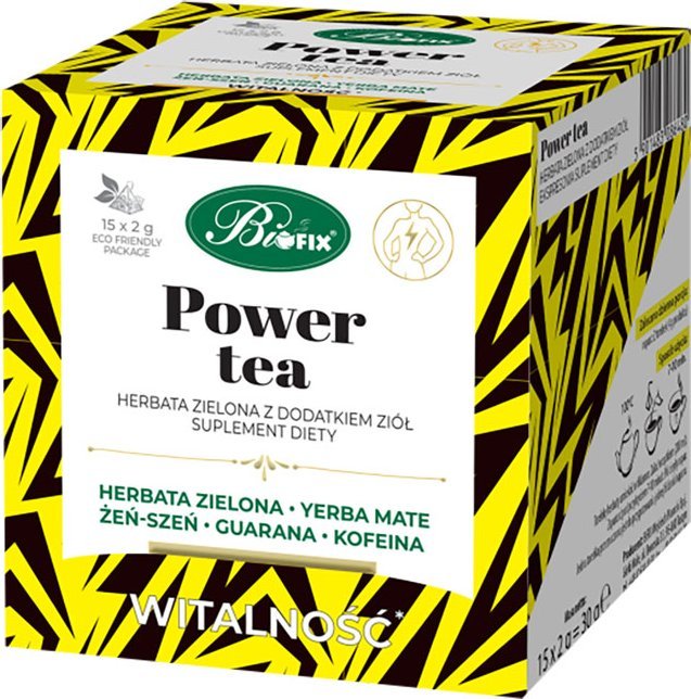 Herbata funkcjonalna Bi fix zielona Power Tea z Yerba Mate, żeń-szeniem, guaraną i kofeiną