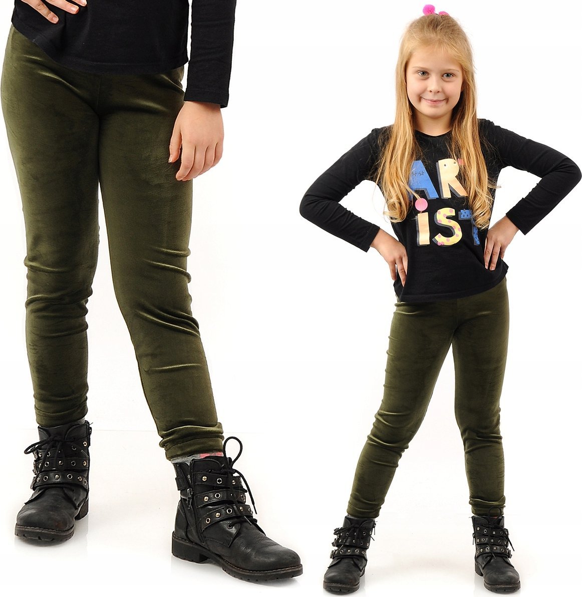 Legginsy dziewczęce Welurowe Elastyczne Spodnie Getry Welur Khaki 110