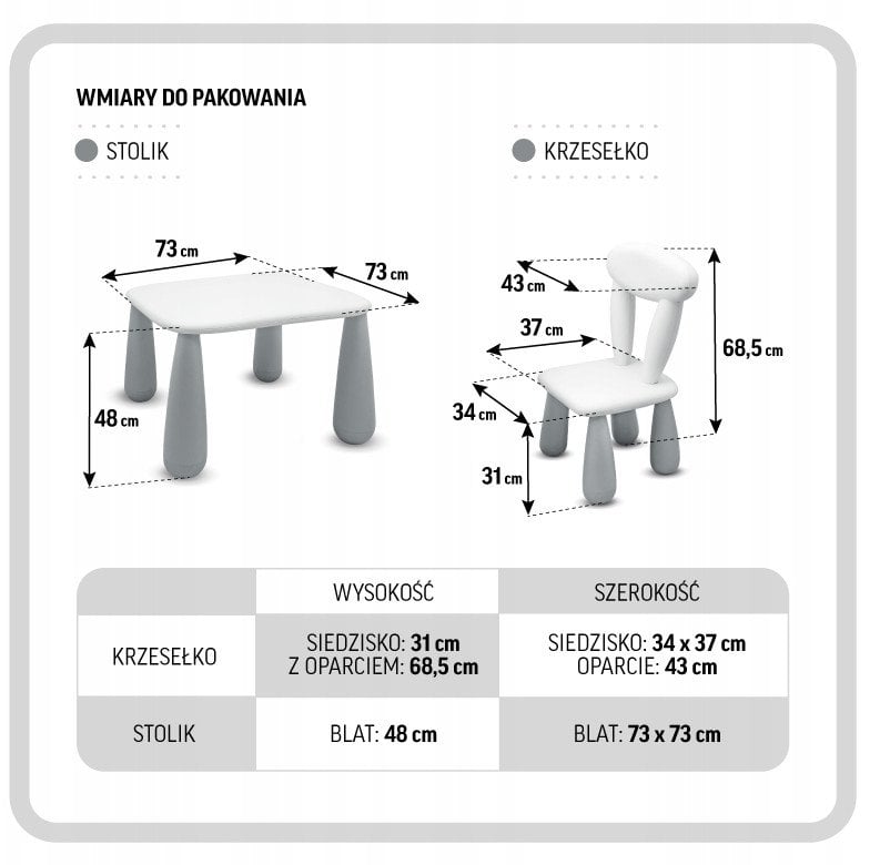 SET LUNA SMERFY STOLIK + KRZESEŁKO BIAŁO NIEBIESKIE 59036667004866