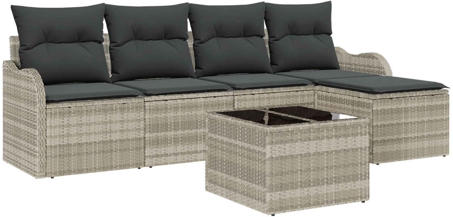 vidaXL 6-Częściowy Zestaw Sof Ogrodowych z Poduszkami Jasnoszary Polirattan, vidaXL 2-osobowa Sofa Ogrodowa z Miejscem do Przechowywania i Poduszkami