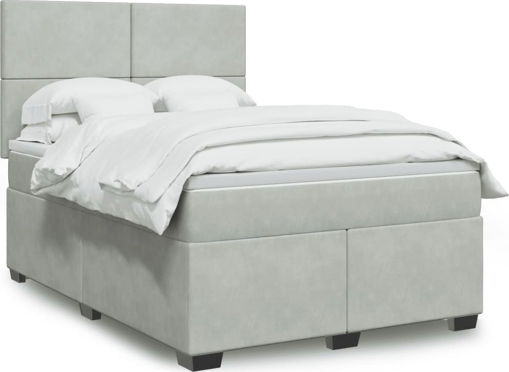 vidaXL Łóżko kontynentalne z materacem, jasnoszare, 160x200cm, aksamit