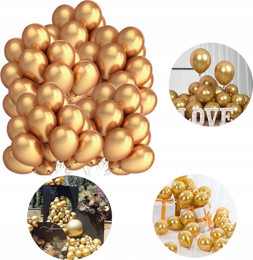 ZOLTA Balony złote metaliczne na ślub, urodziny Balon 100szt