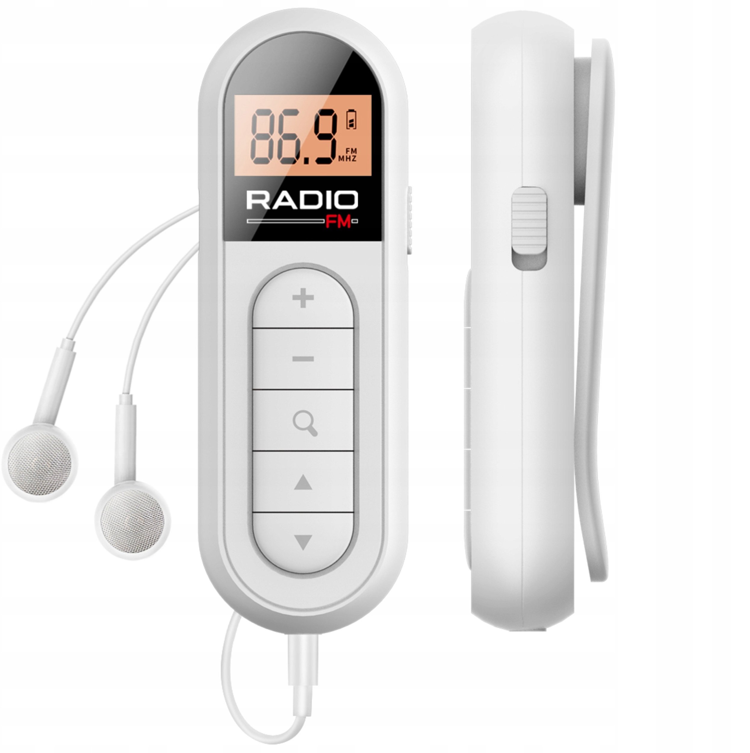 SŁUCHAWKI DOUSZNE PRZEWODOWE BIAŁE DO BIEGANIA MAŁE RADIO FM ZE SŁUCHAWKAMI
