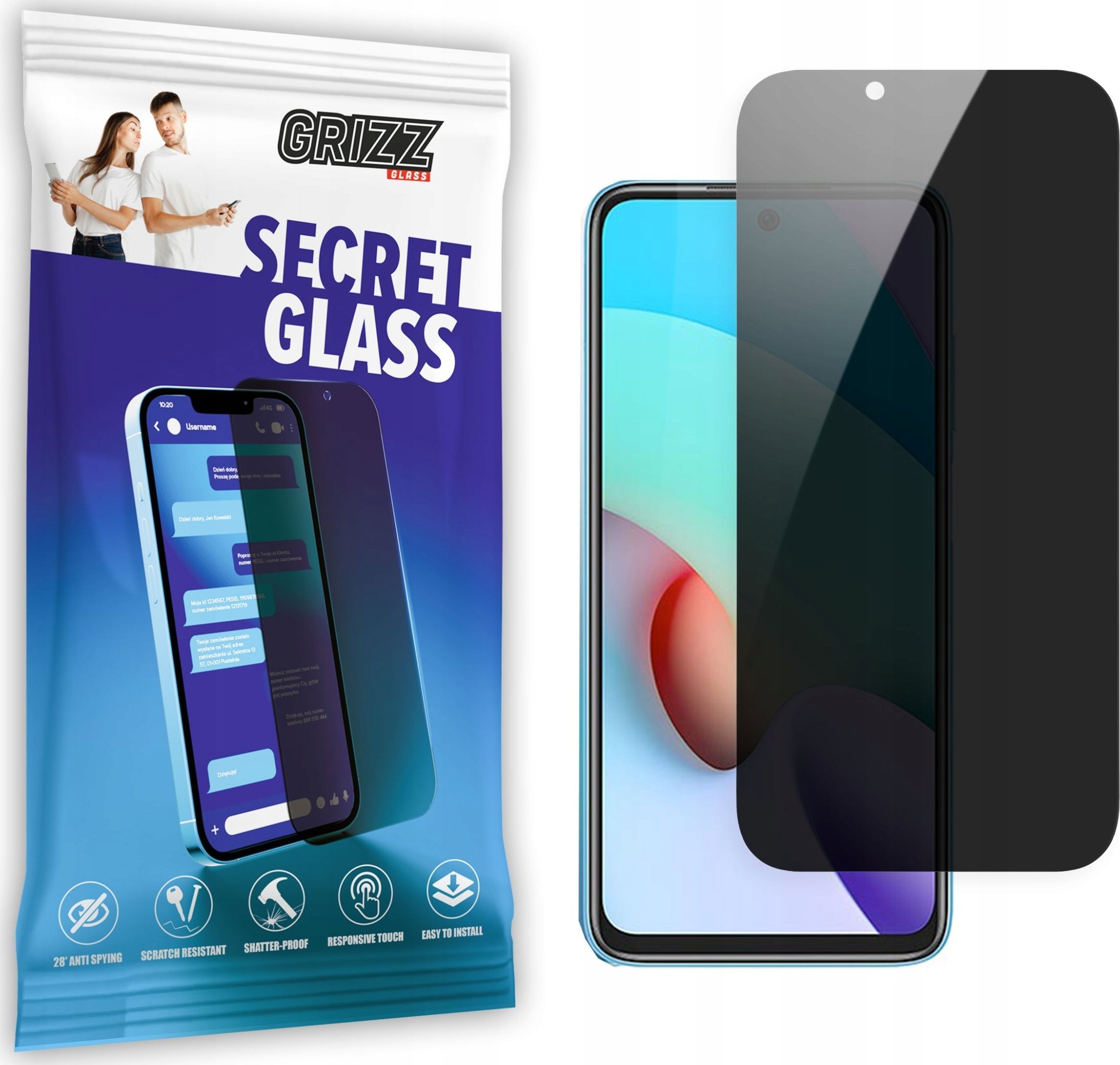 GrizzGlass Szkło prywatyzujące GrizzGlass SecretGlass Xiaomi Redmi 10 2022