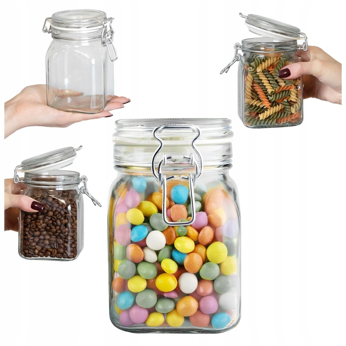 SZKLANY SŁOIK HERMETYCZNY KWADRAT Z POKRYWĄ SZKLANĄ 750 ml na żywność