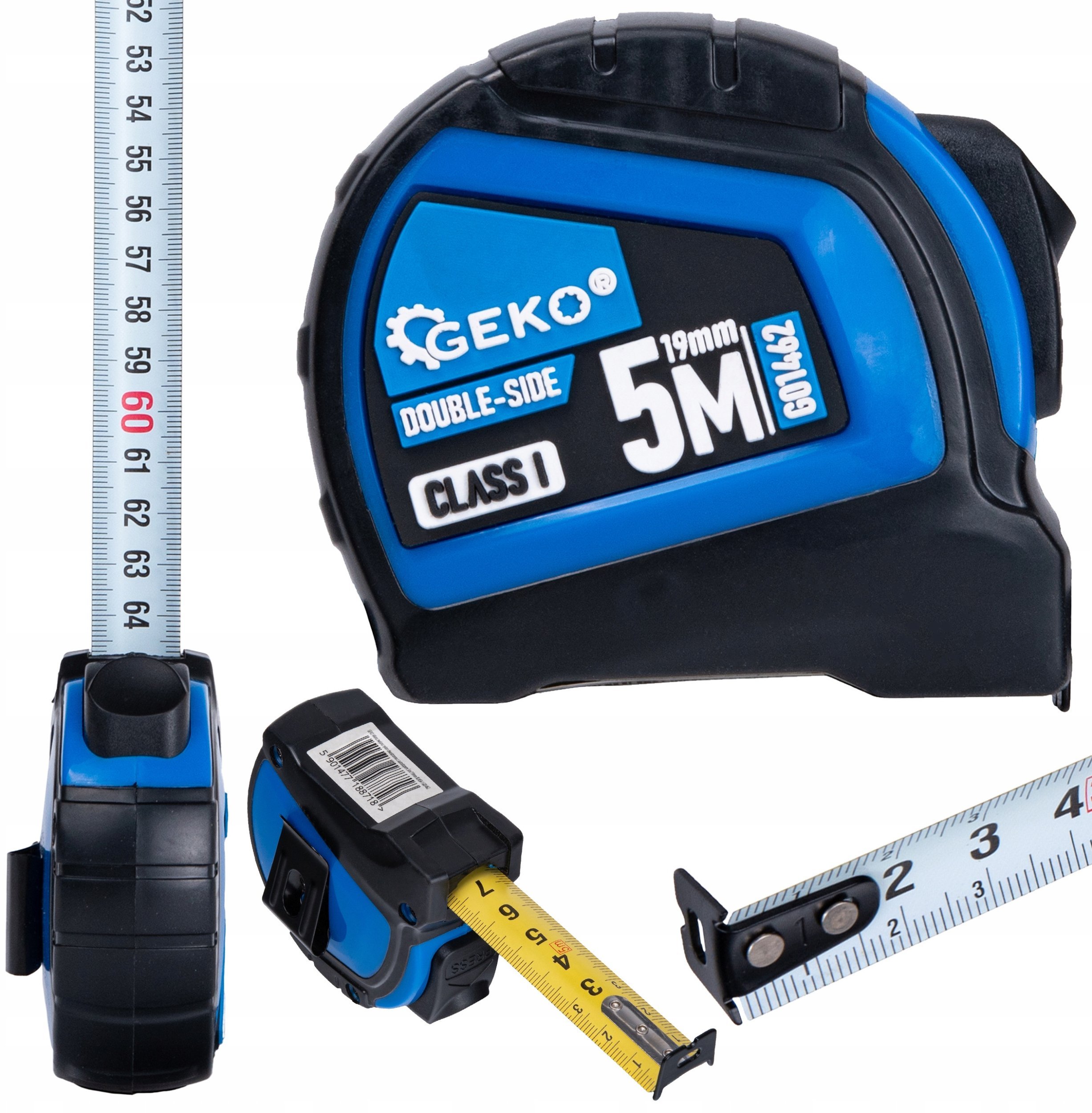 Miara zwijana nylon dwustronna z autostopem 5m/19mm KLASA I – kartonik wystawowy (12/120)