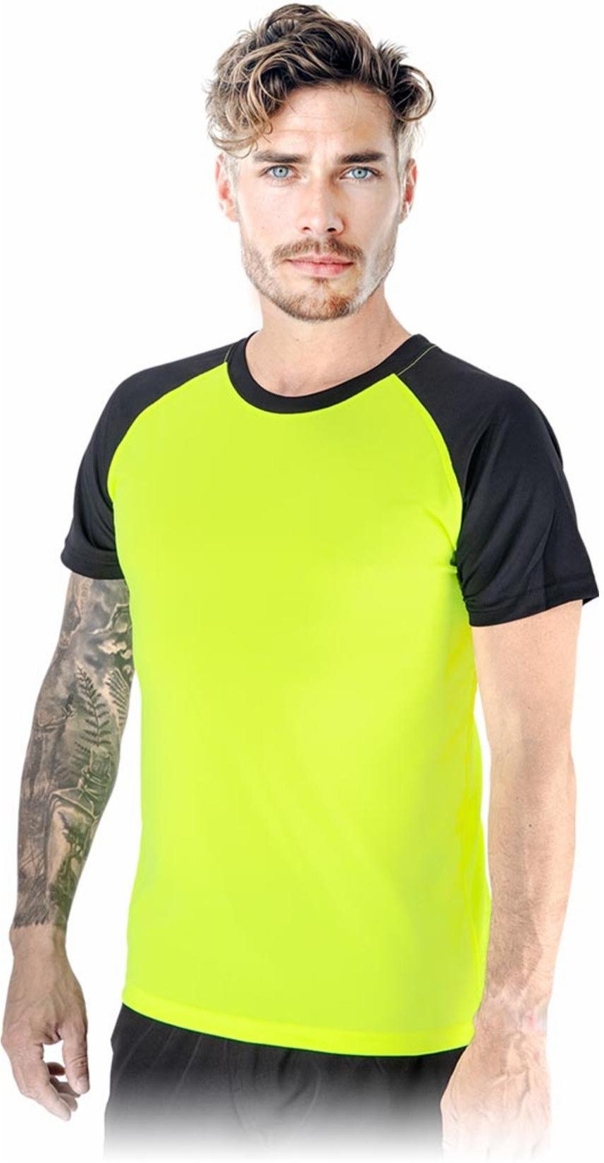 TS-BILBAO - T-shirt z siateczk doskonała wentylacja widoczność męski dzianina 100% poliester 130-135 g/m2 okrągły dekol - żółto-czarny L