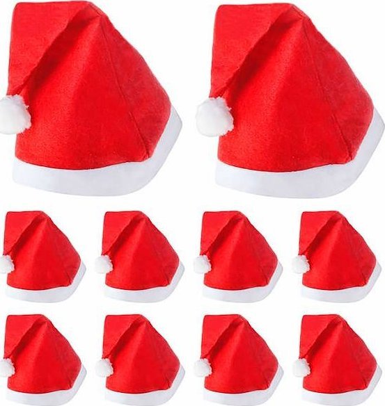 Springos Czapka Mikołaja 10 szt. mikołajki strój czerwona UNIWERSALNY