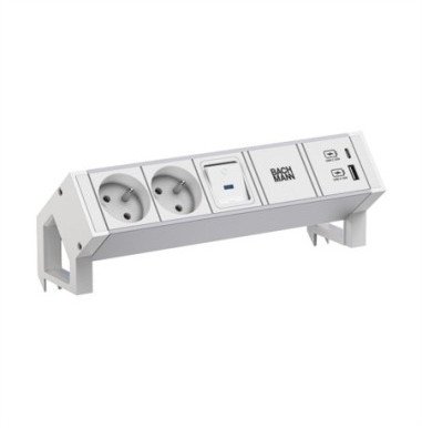 BACHMANN DESK2 ALU WHITE 2xUTE 1xUSB A/C 22W 1xswitch 0.2m