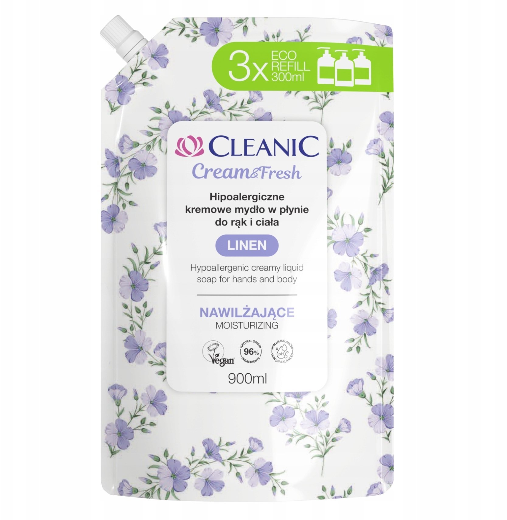Barwa CLEANIC Cream & Fresh Hipoalergiczny Kremowe Mydło w płynie do rąk i ciała Linen - nawilżające 900 ml