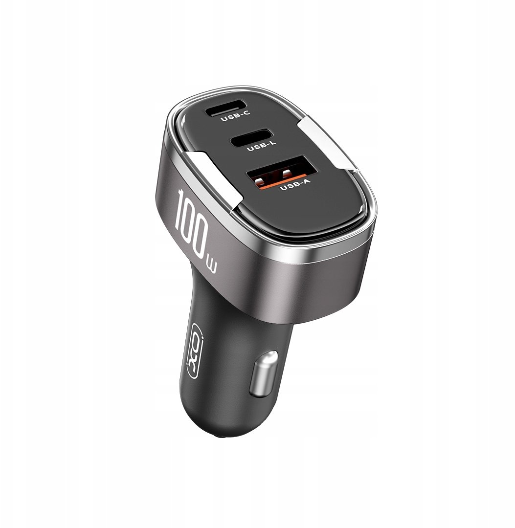 XO ładowarka samochodowa CC61 PD QC 3.0 100W 1x USB1x USB-C 1x Lightning szara