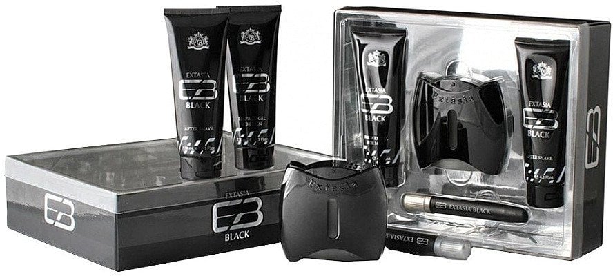New Brand Extasia Black zestaw woda toaletowa spray 100ml + balsam po goleniu 130ml + żel pod prysznic 130ml + woda toaletowa