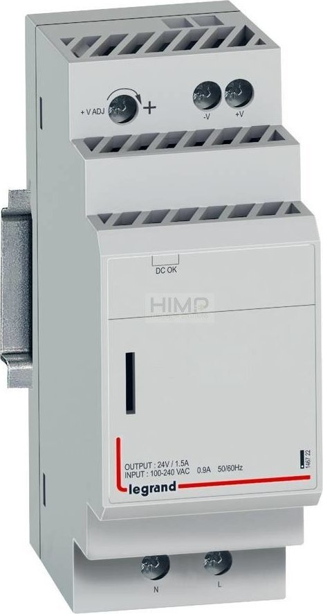 Legrand Modułowy jednofazowy zasilacz impulsowy Klasa ochronności II 100-240 V AC / DC 24V - 36W 146722