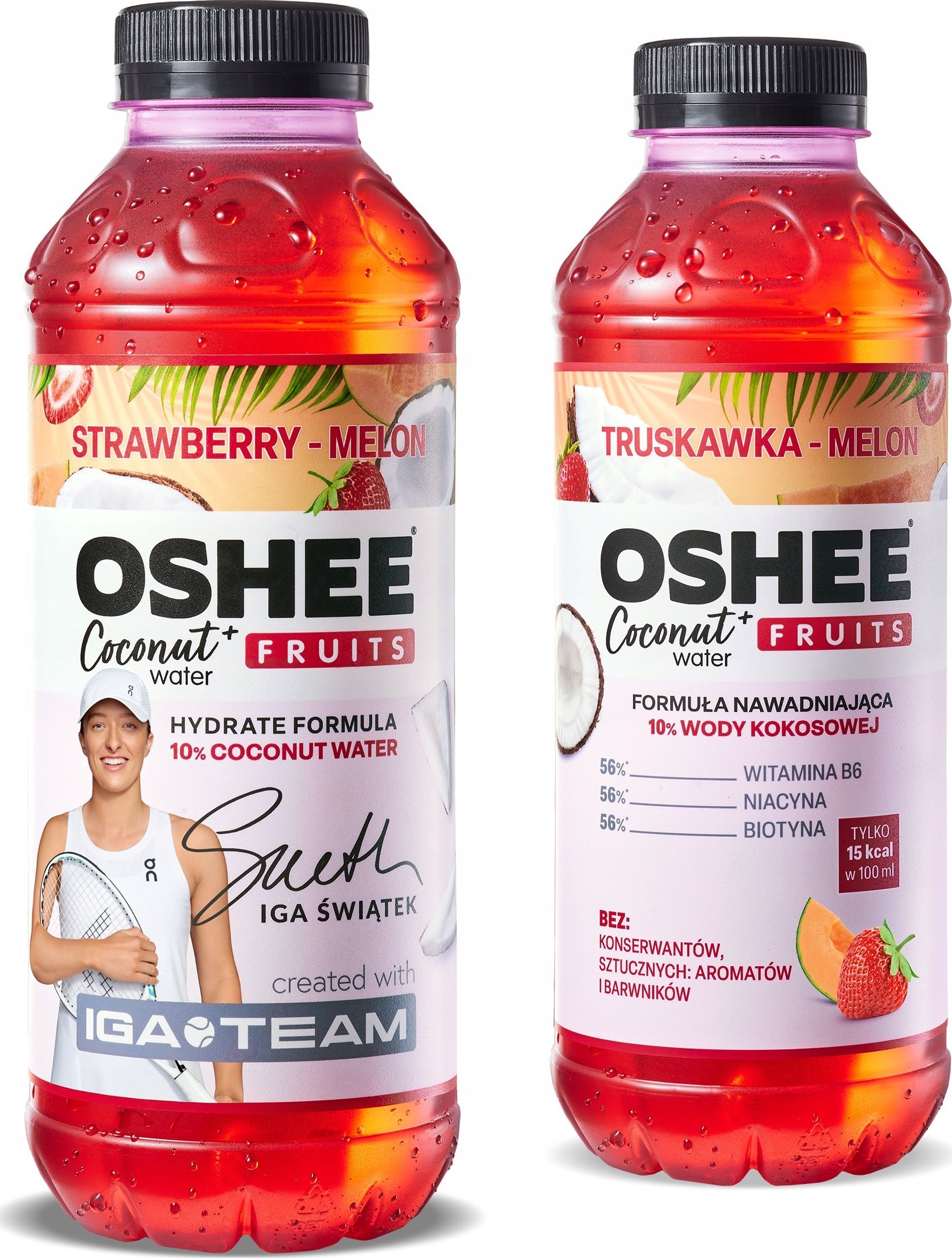 Oshee 6x Vitamin WATER woda kokosowa Truskawka-Melon 555 ml