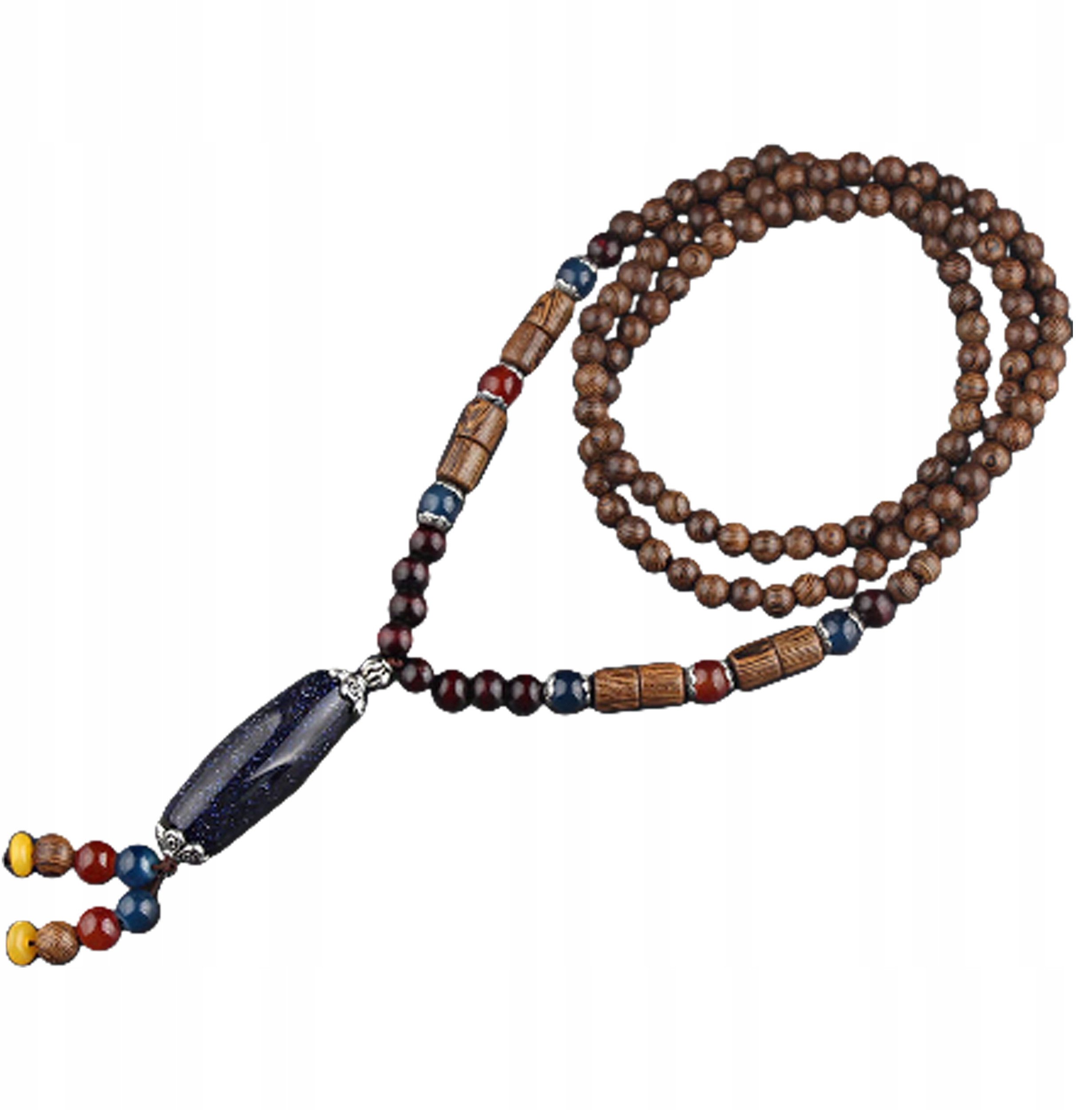 Naszyjnik Drewniany NEPAL BUDDYJSKI MALA Amulet KORALIK HANDMADE Tybetański