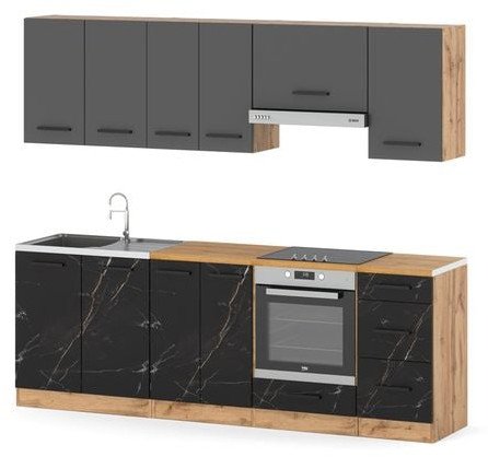Meble Kuchenne Z Blatem Mały Mokka Plus 2.4m Wotan Szara Mat San Sebastian