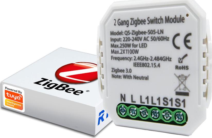 RTX Przekaźnik Dopuszkowy 2 Kanały Zigbee Tuya Ln