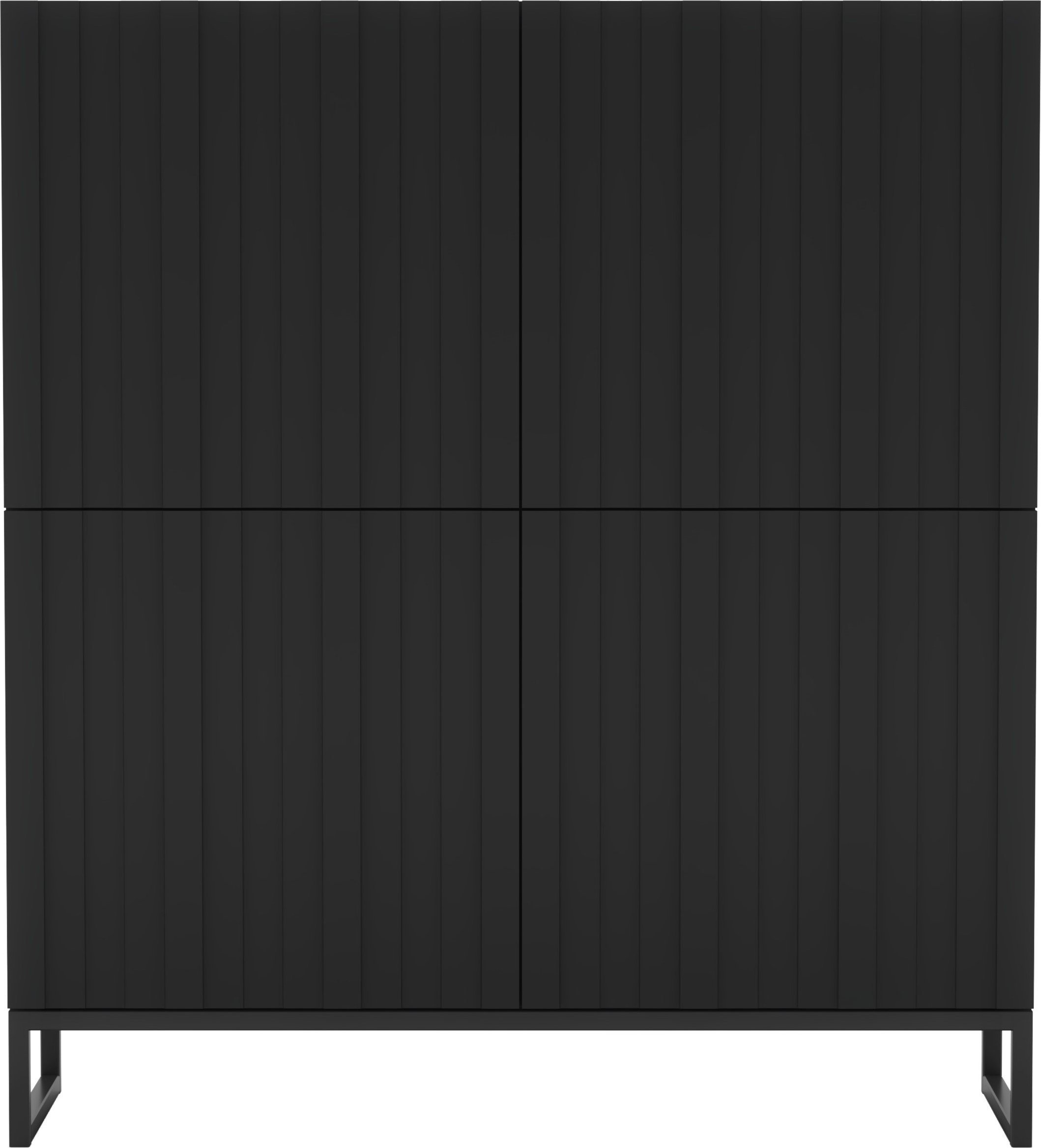 Meble Lindner Komoda RTV Glamour Czarny MAT 112 cm Szafka RTV Nowoczesna Czarna Rama Loft Ryflowane fronty