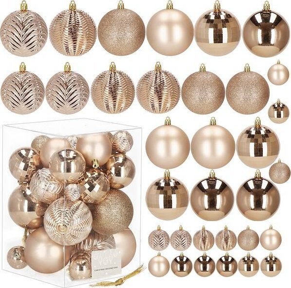 Dekoracja świąteczna Springos Bombki choinkowe 33 szt. ozdoby świąteczne 8/6/4cm rose gold UNIWERSALNY