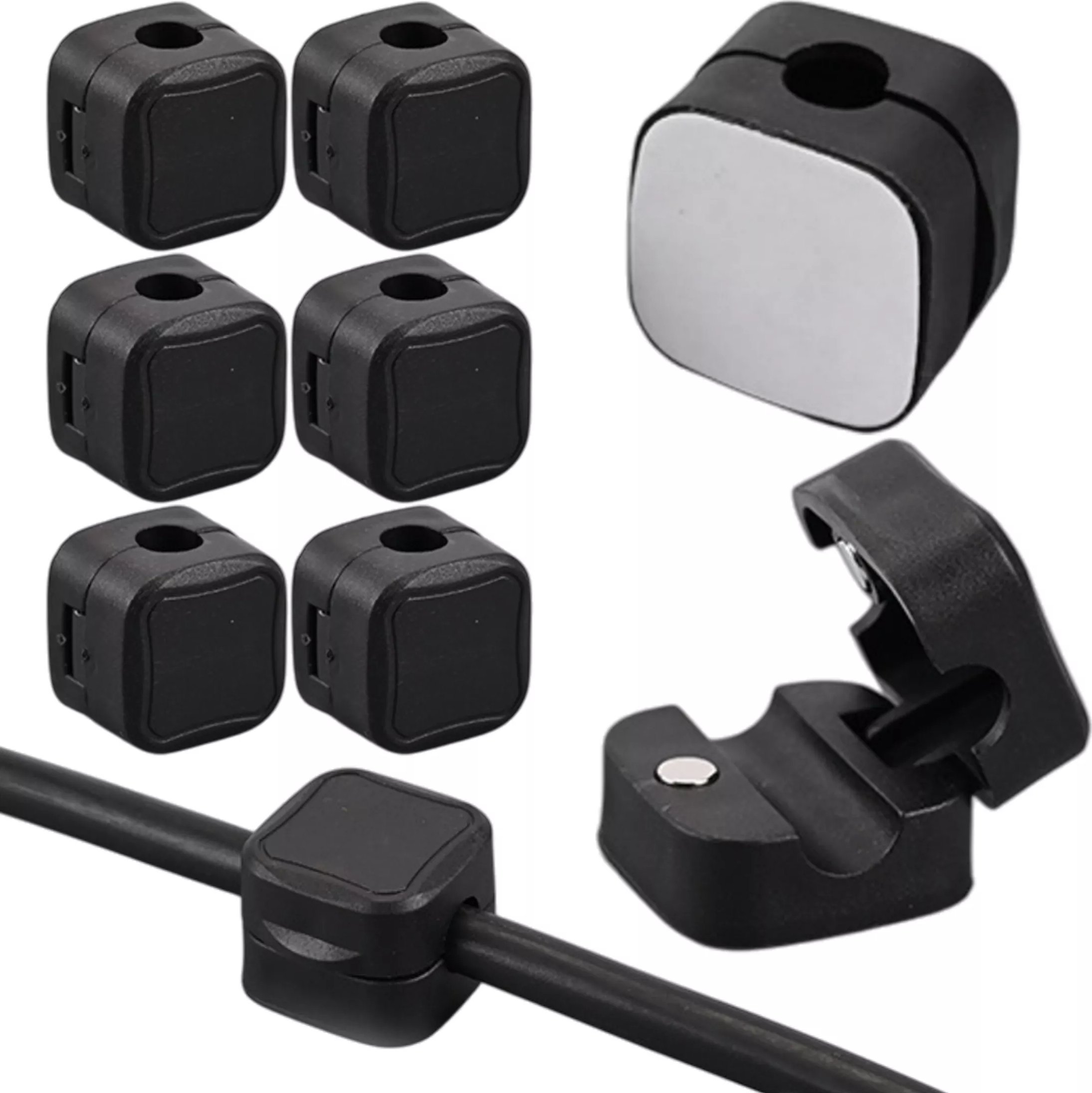 Organizer Alogy 6x Uchwyt magnetyczny na kable Magnetic Cable Holder 6-pack organizacja kabli do biurka szafki ściany Czarne