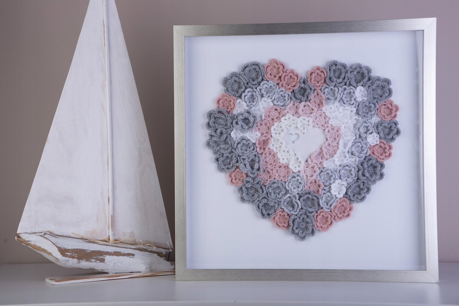 Obraz podświetlany - Serce: biel-popiel-róż