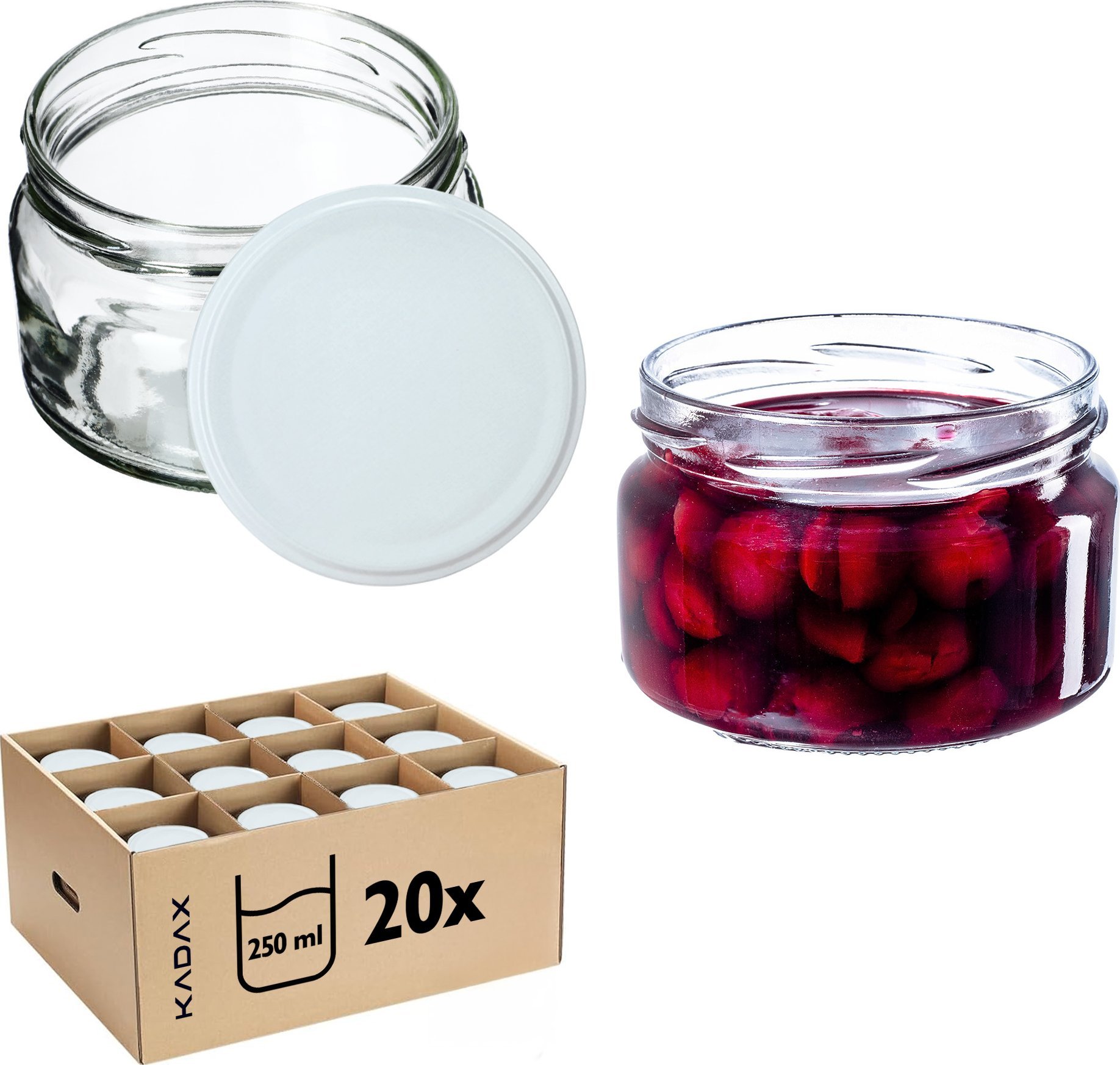 KADAX 20x Słoik Słoiki 250ml Szklany Na Przetwory Dżem miód + Zakrętki Fi82