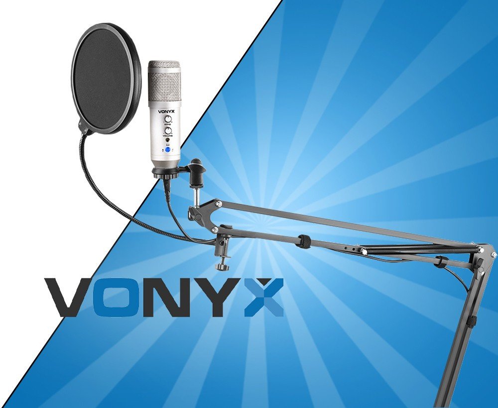 Vonyx CMS320S mikrofon studyjny USB z echem i ramieniem - srebrny one size