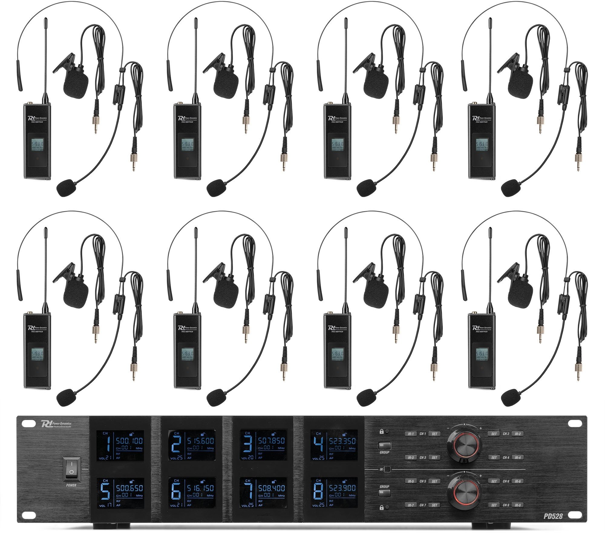 Zestaw mikrofonów bezprzewodowych UHF PD528B 8x bodypack Power Dynamics one size
