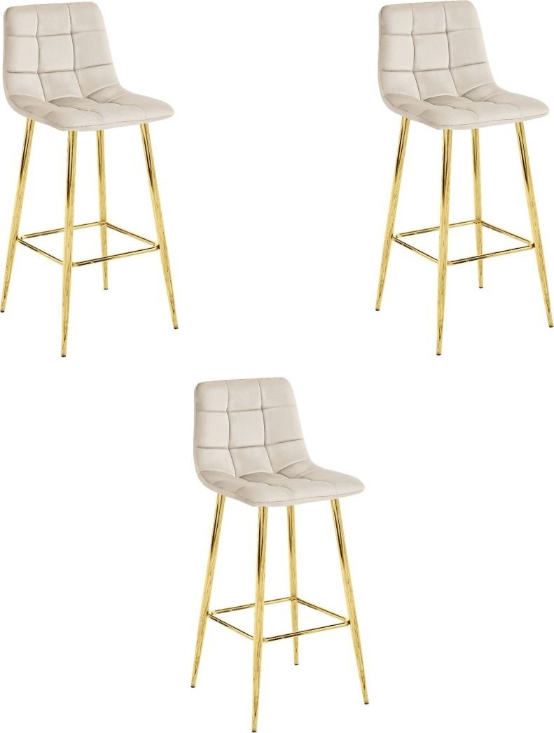 Hoker ARCETO - aksamit beż / nogi ZŁOTE x 3