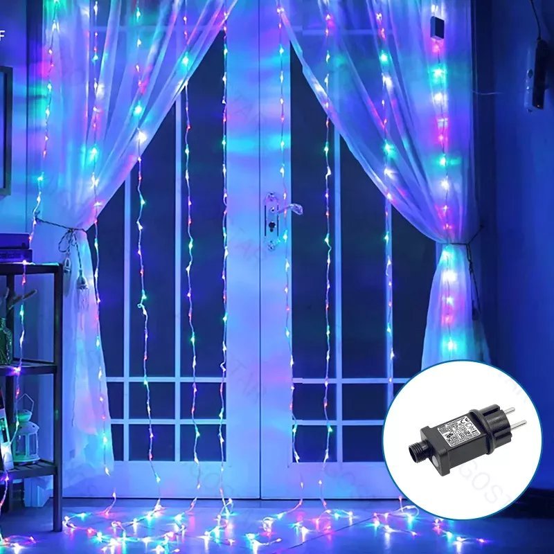 Lampki choinkowe Aigostar Kurtyna świetlna 2x2m 200 kolorowych lampek na 10 paskach z zasilaczem Kurtyna świetlna 2x2m 200 kolorowych lampek na 10 pa