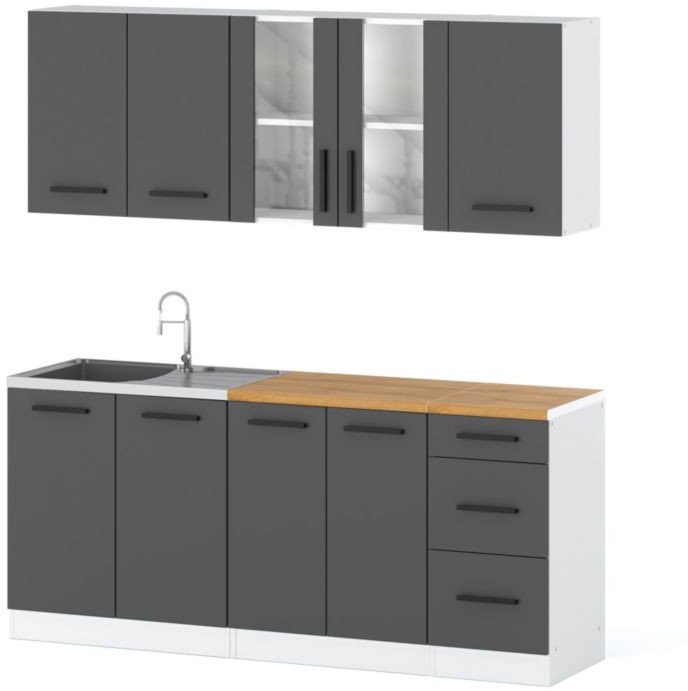Meble Kuchenne Nowoczesny Zestaw Kuchnia Rest 2.0m Modułowy Biały Szary Mat