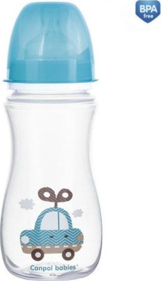 Canpol Butelka szeroka antykolkowa Toys niebieska 12m+ 330ml